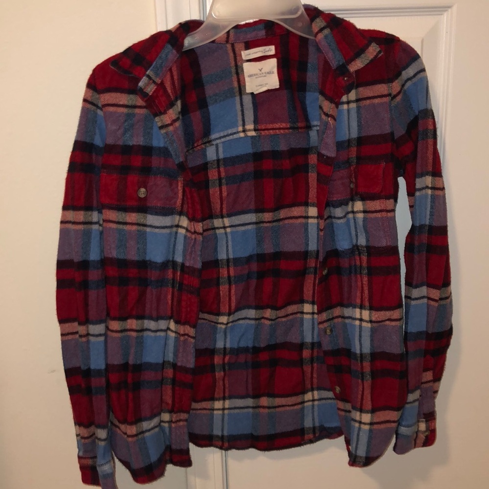 Red and blue long sleeved flannel